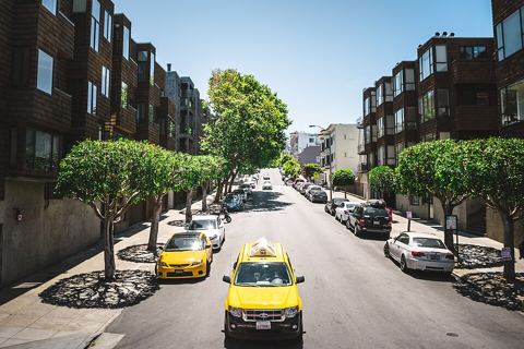 Taxi on a city street